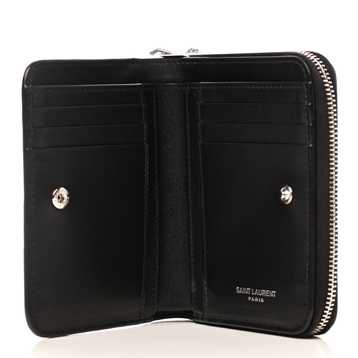 Saint Laurent Calfskin Crocodile Embossed Monogram Compact Wallet Black 5 of 8