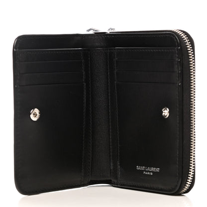 Saint Laurent Calfskin Crocodile Embossed Monogram Compact Wallet Black 5 of 8