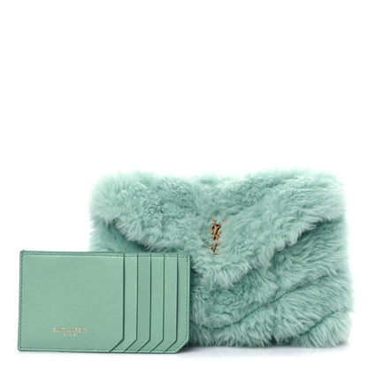 Saint Laurent Shearling Quilted Monogram Loulou Puffer Pouch Clutch Iced Mint 1 of 11