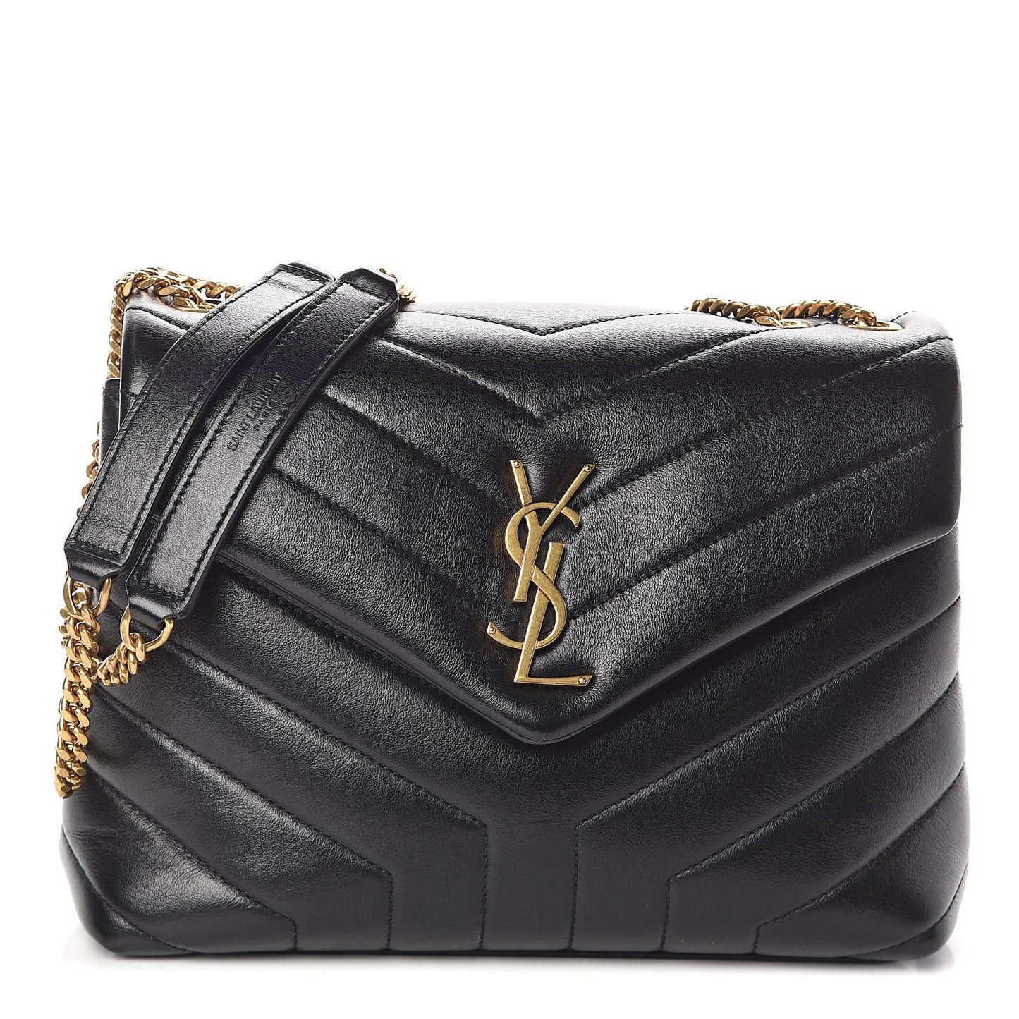 Calfskin Y Quilted Monogram Small Loulou Chain Satchel Black