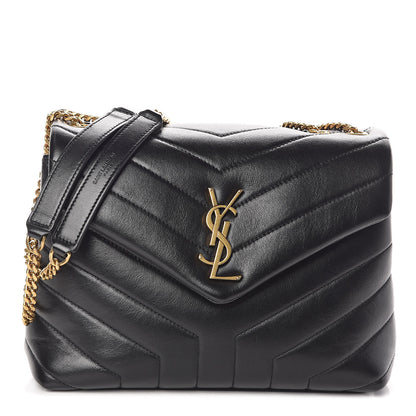 Saint Laurent Calfskin Y Quilted Monogram Small Loulou Chain Satchel Black 1 of 9