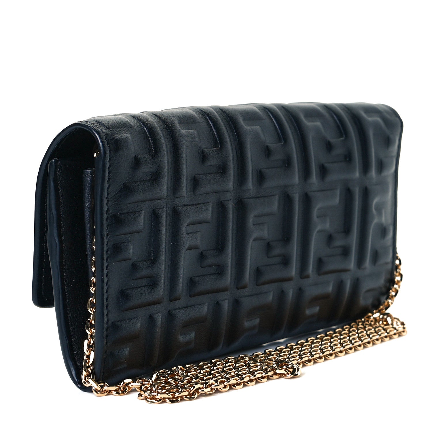 Fendi Nappa Matisse FF Embossed Continental Wallet On Chain Black 2 of 3