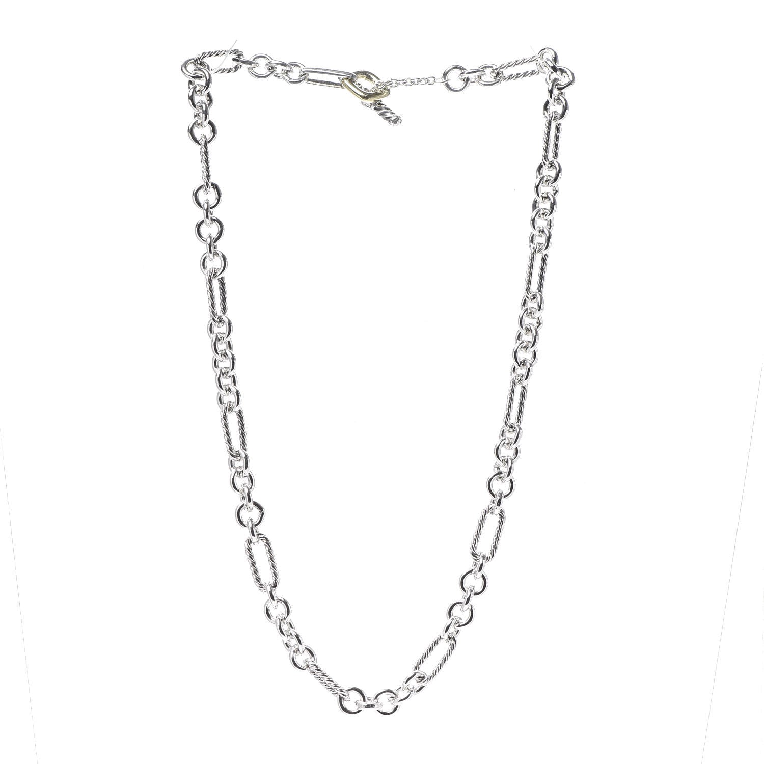 David Yurman Sterling Silver 18K Yellow Gold Figaro Chain Link Necklace 3 of 6