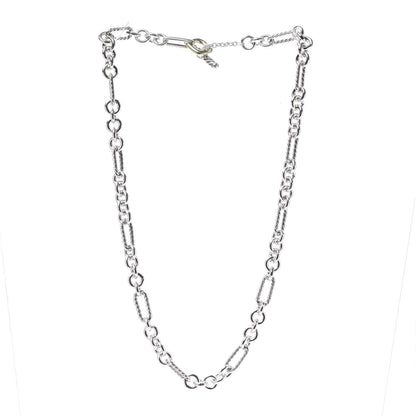 David Yurman Sterling Silver 18K Yellow Gold Figaro Chain Link Necklace 3 of 6