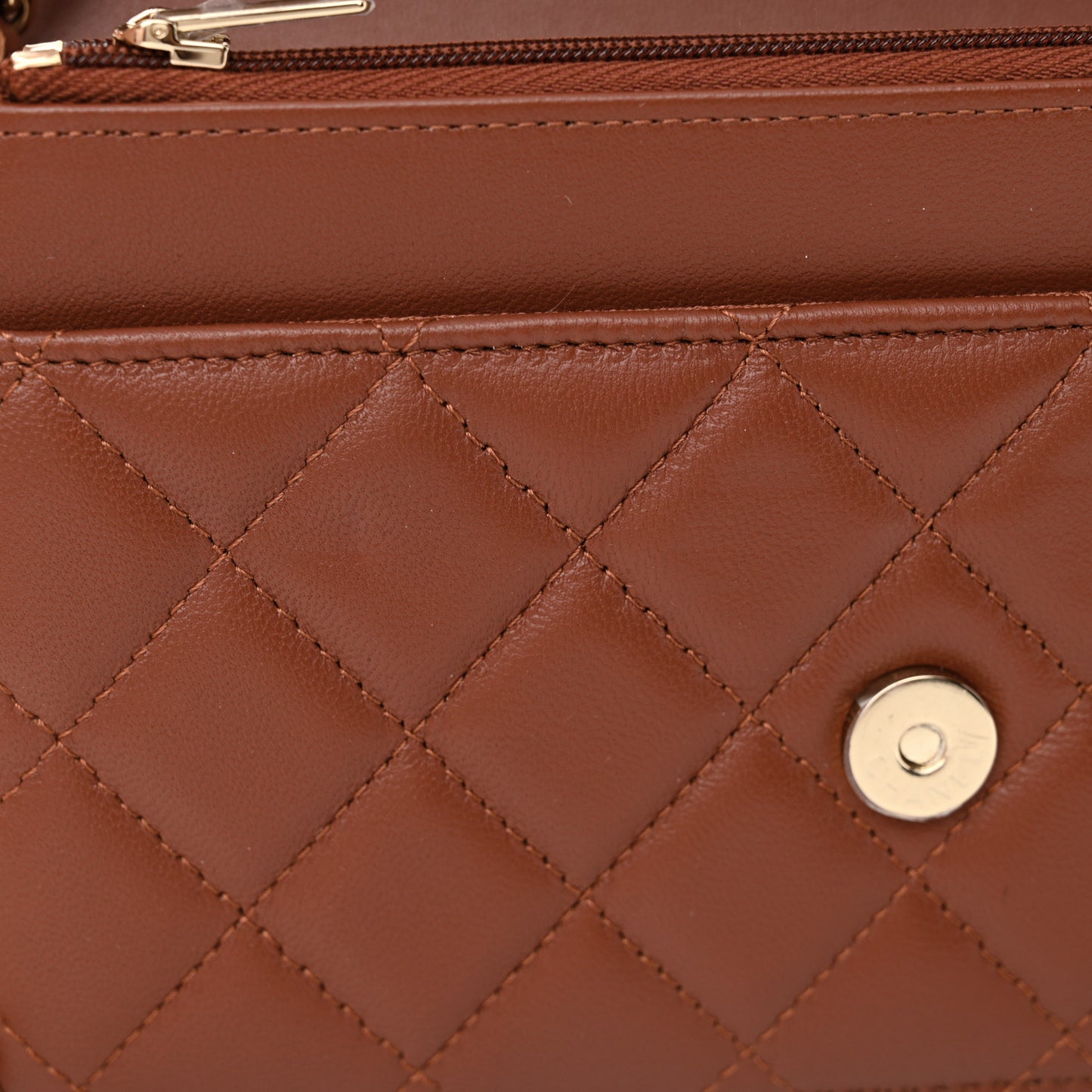 Lambskin Quilted Wallet On Chain WOC Brown