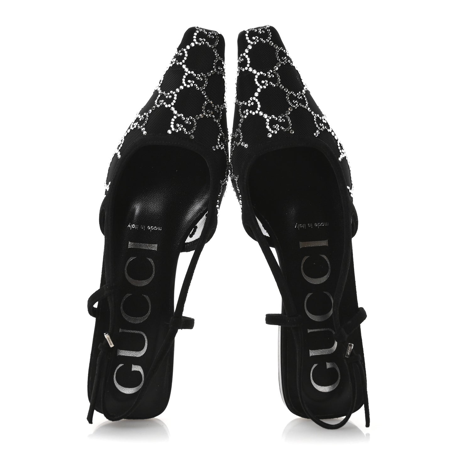 Tela Retino Kid Scamosciato Crystal GG Monogram Square Demi Ballet Flats 37 Black