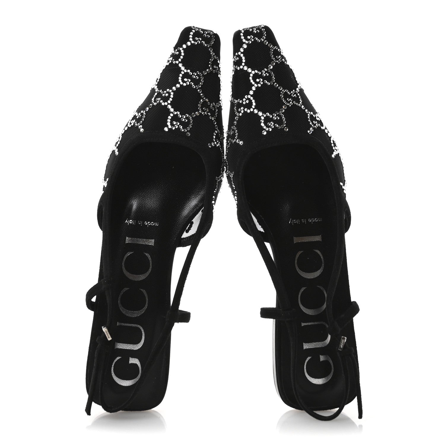 Gucci Tela Retino Kid Scamosciato Crystal GG Monogram Square Demi Ballet Flats 37 Black 2 of 11