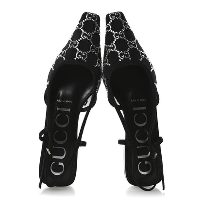 Gucci Tela Retino Kid Scamosciato Crystal GG Monogram Square Demi Ballet Flats 37 Black 2 of 11