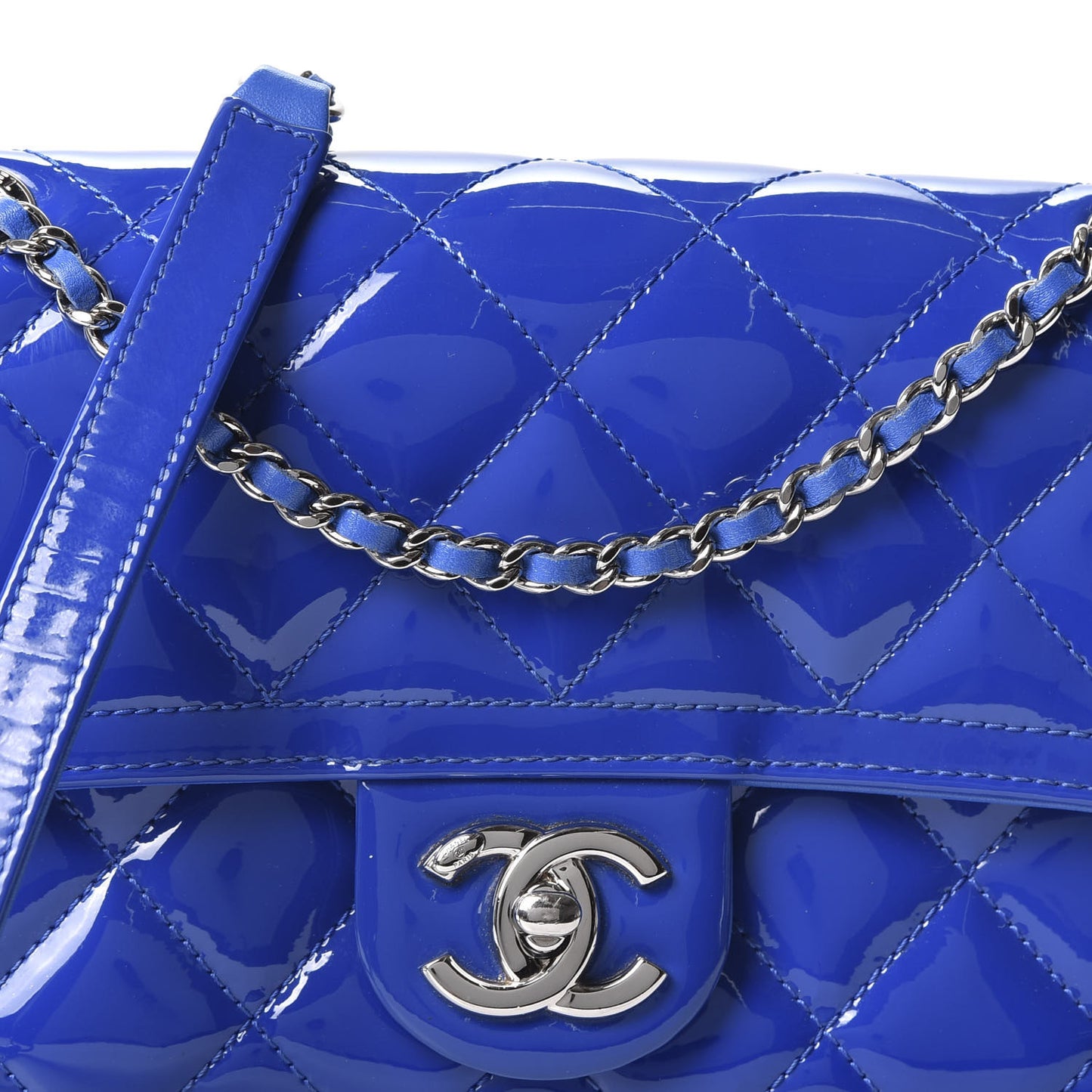 Patent Quilted Small Coco Shine Flap Blue