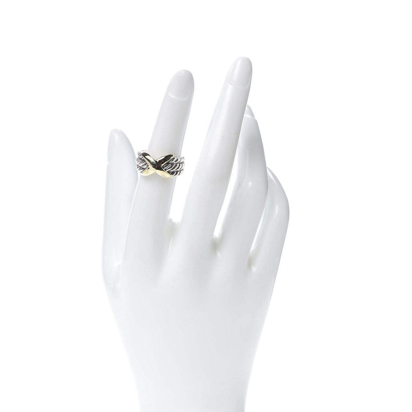 Sterling Silver 14K Yellow Gold X Triple Row Ring 52 6