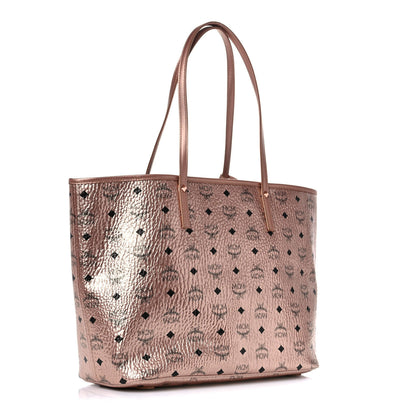 MCM Metallic Visetos Medium Reversible Shopper Tote Champagne Gold 4 of 15