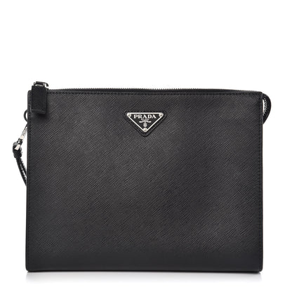 Prada Saffiano Pouch Wristlet Black 1 of 13