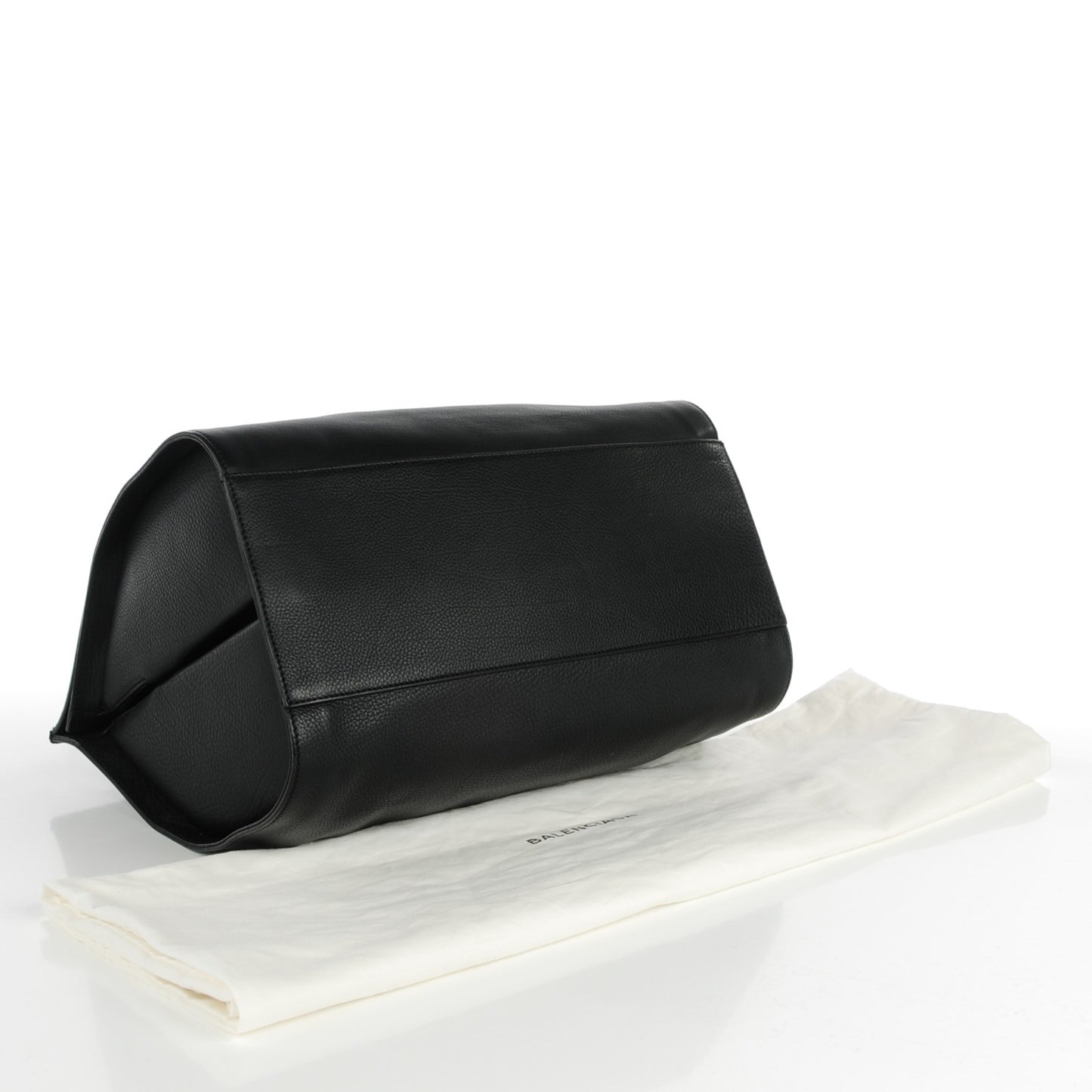 Grained Calfskin M Tube Round Tote Black