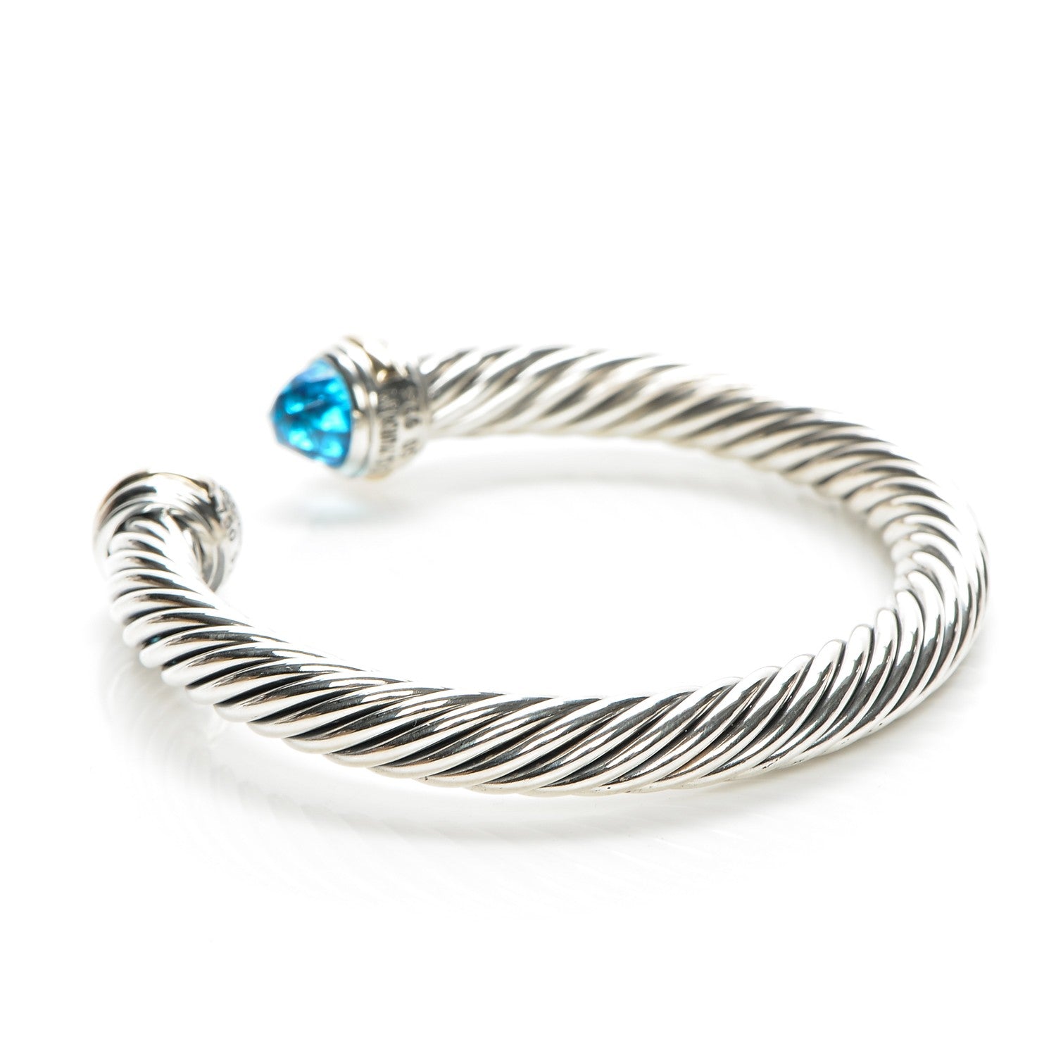 David Yurman Sterling Silver 14K Yellow Gold Blue Topaz 5mm Cable Classics Bracelet 3 of 5