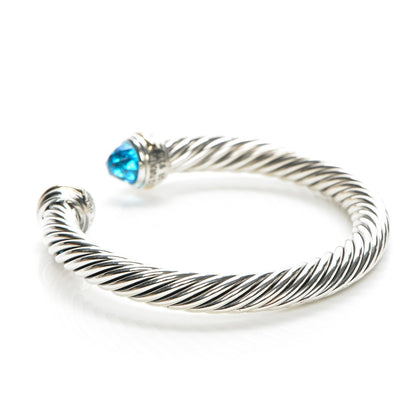 David Yurman Sterling Silver 14K Yellow Gold Blue Topaz 5mm Cable Classics Bracelet 3 of 5