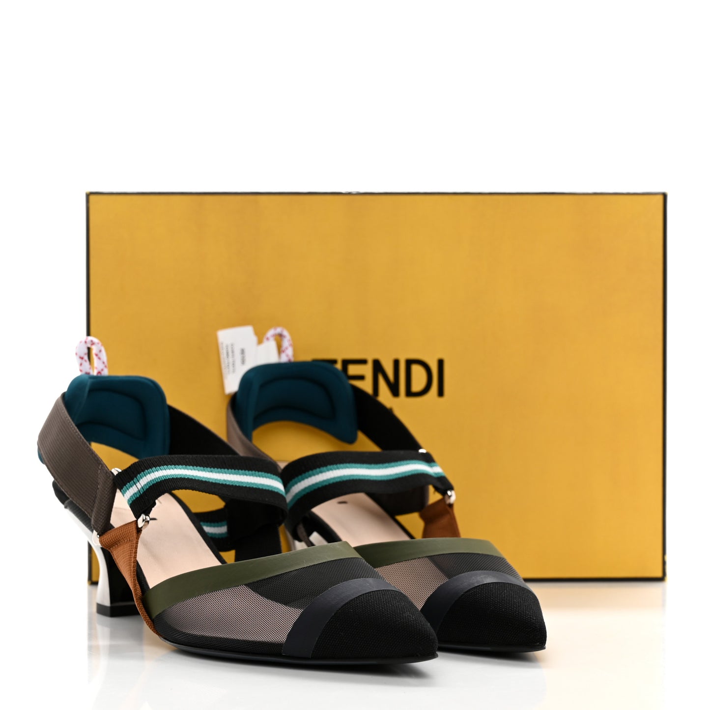 Technical Mesh Colibri 55mm Slingback Pumps 39 Black Verde Military