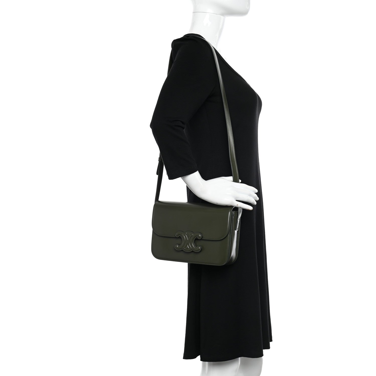 Celine Shiny Calfskin Cuir Triomphe Dark Olive 2 of 10