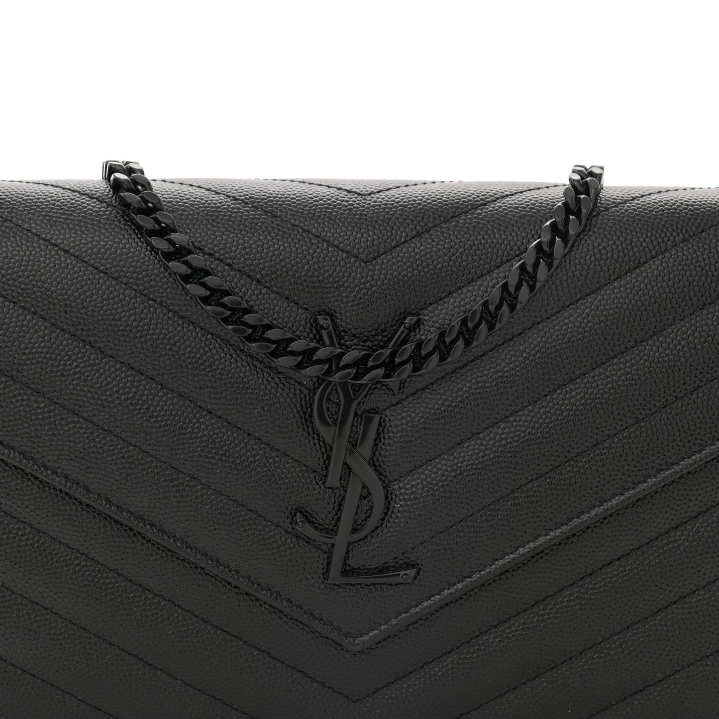 Grain De Poudre Matelasse Chevron Monogram Monochrome Chain Wallet Black