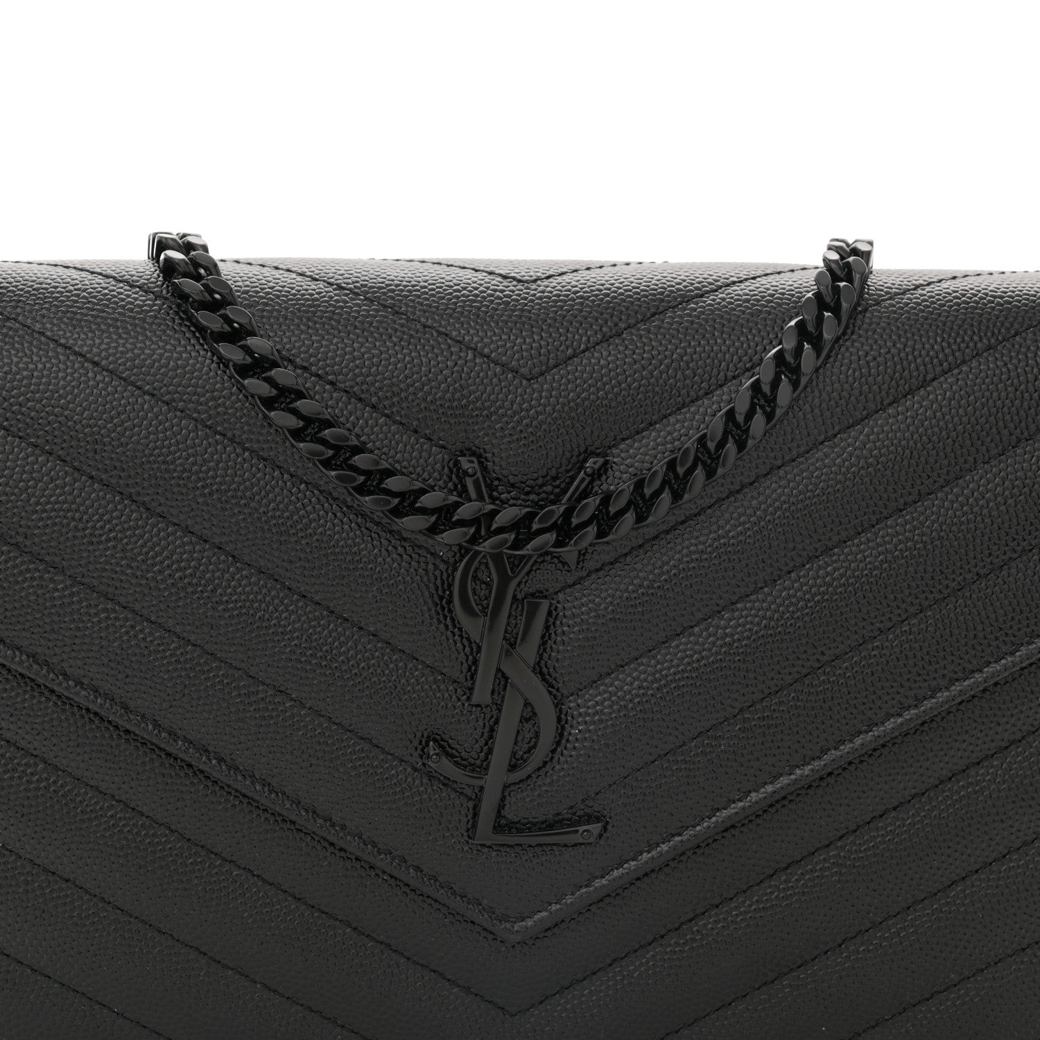 Saint Laurent Grain De Poudre Matelasse Chevron Monogram Monochrome Chain Wallet Black 7 of 11