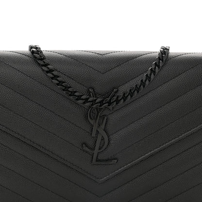 Saint Laurent Grain De Poudre Matelasse Chevron Monogram Monochrome Chain Wallet Black 7 of 11