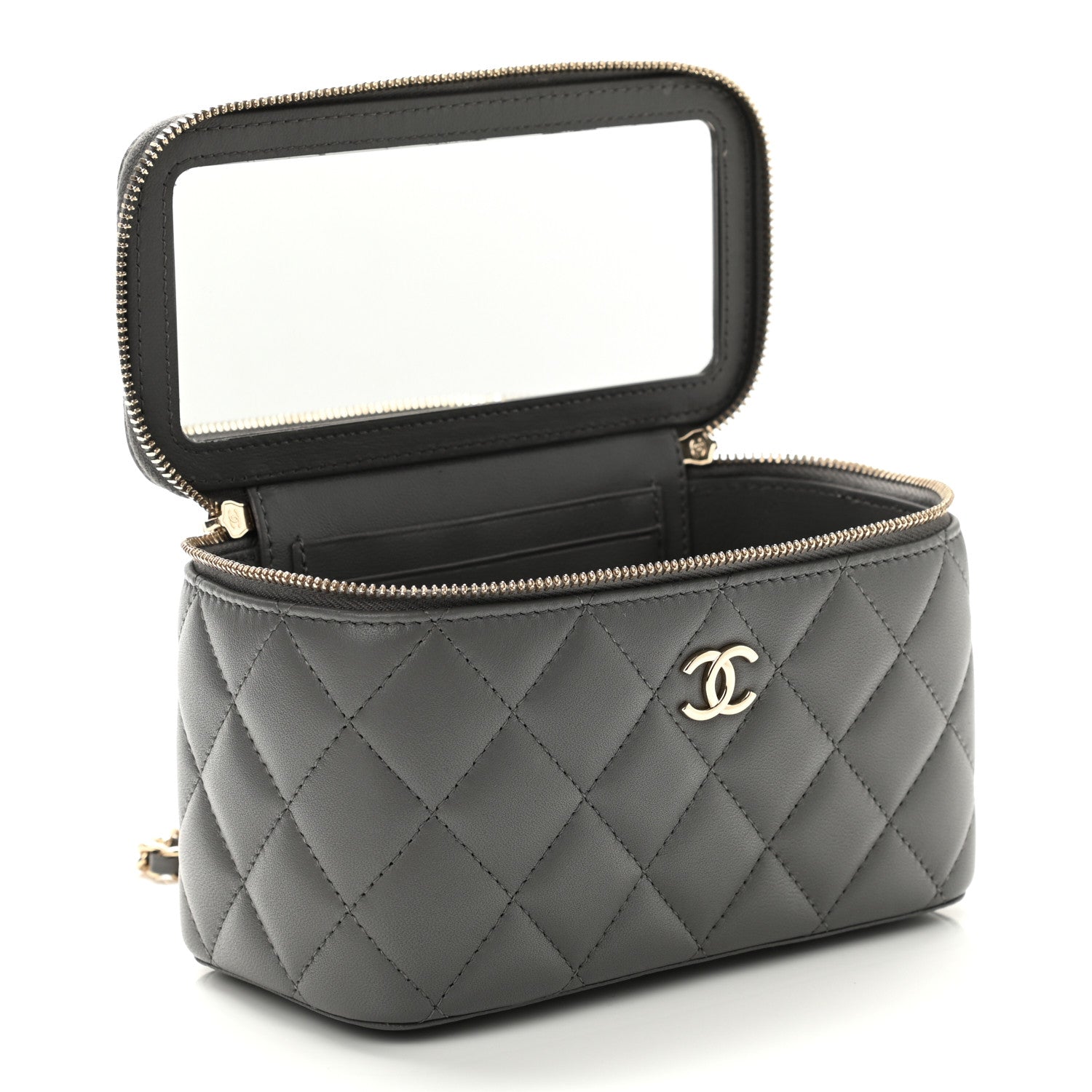 Chanel Lambskin Quilted Small Top Handle Vanity Case With Chain Grey 5 of 12