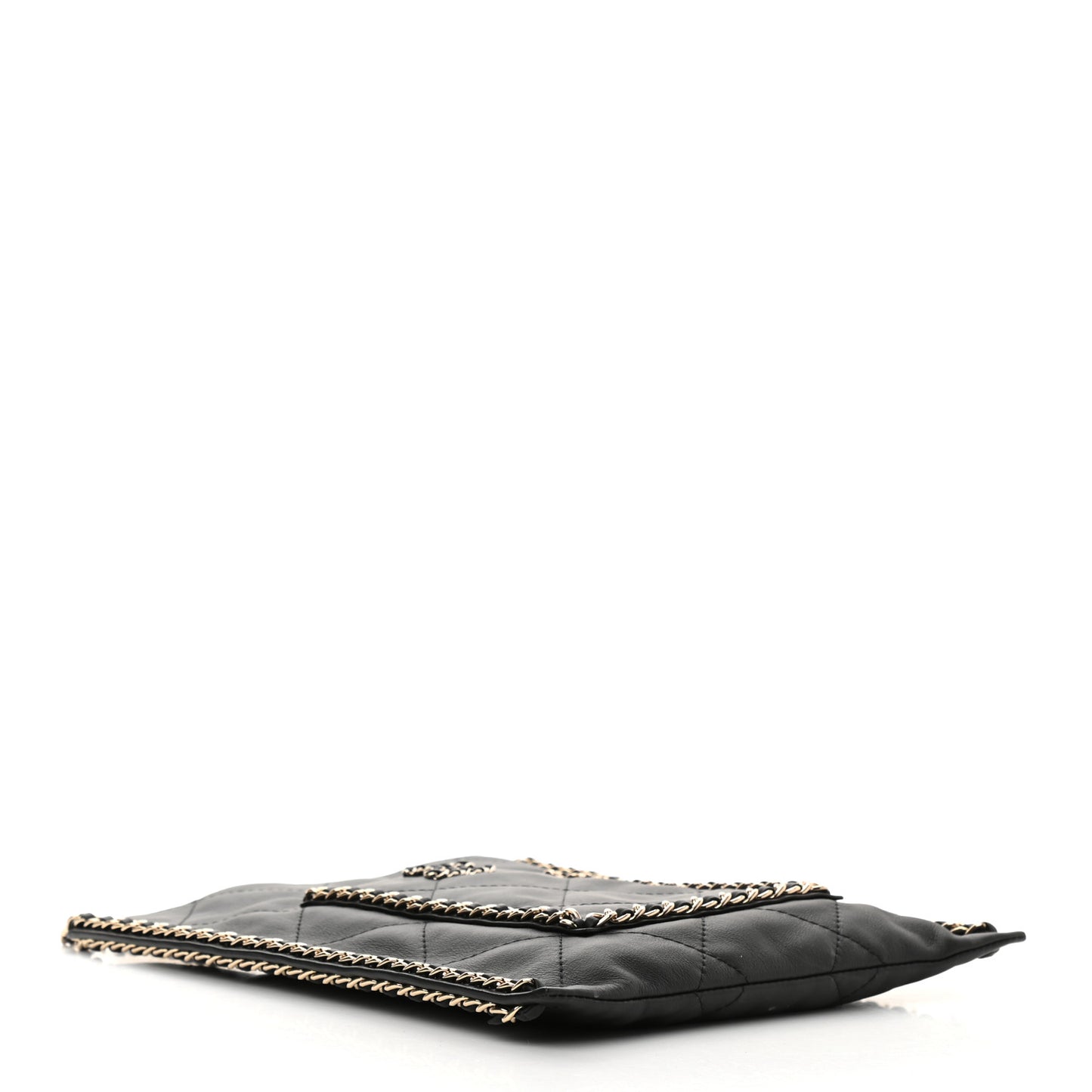 Calfskin Quilted Small Chain Flat Tote Black