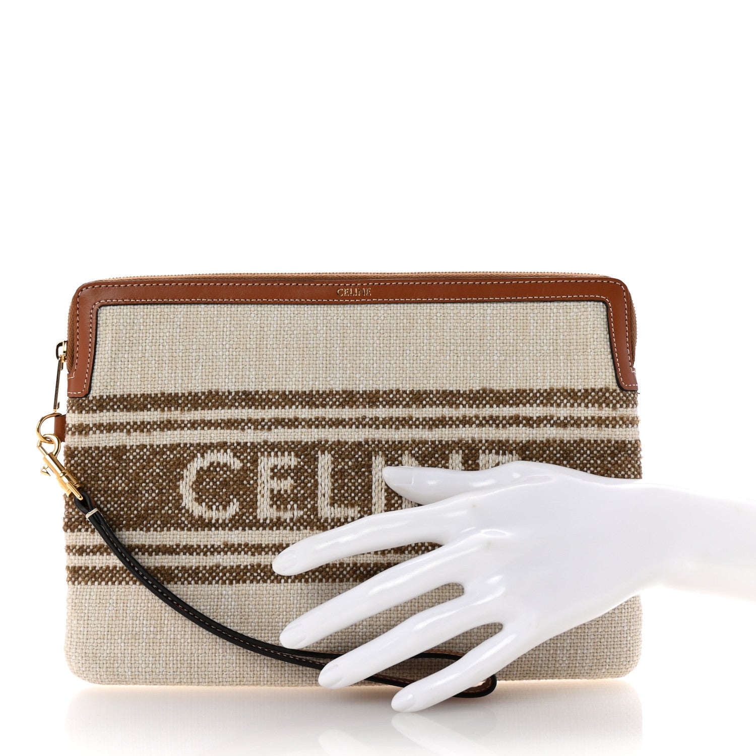 Celine Jacquard Striped Calfskin Striped Small Pouch Tobacco Tan 2 of 8