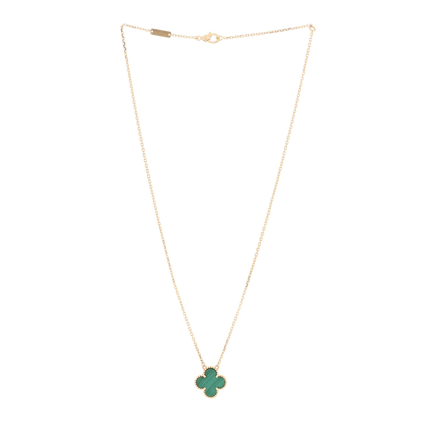 18K Yellow Gold Malachite Vintage Alhambra Pendant Necklace