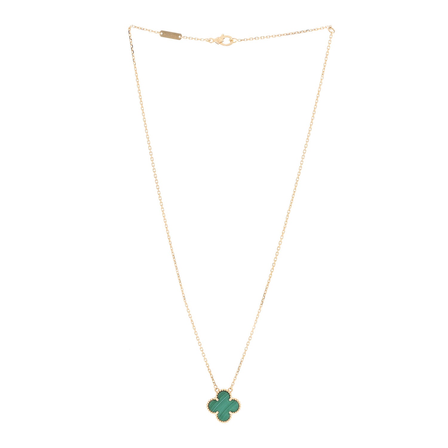 Van Cleef & Arpels 18K Yellow Gold Malachite Vintage Alhambra Pendant Necklace 3 of 7