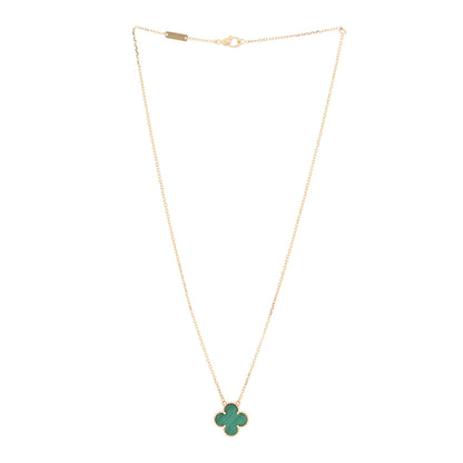 Van Cleef & Arpels 18K Yellow Gold Malachite Vintage Alhambra Pendant Necklace 3 of 7