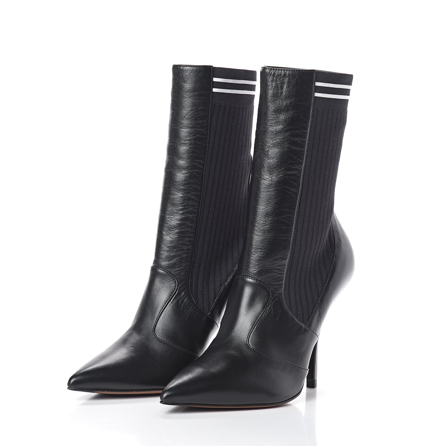 Vitello Lucido Stretch Fabric Striped Rockoko 105mm Sock Boots 37.5 Black