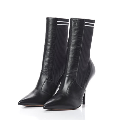 Fendi Vitello Lucido Stretch Fabric Striped Rockoko 105mm Sock Boots 37.5 Black 3 of 6