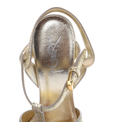 Saint Laurent Glitter Calfskin Tribute 105 Platform Sandals 38 Gold 5 of 8