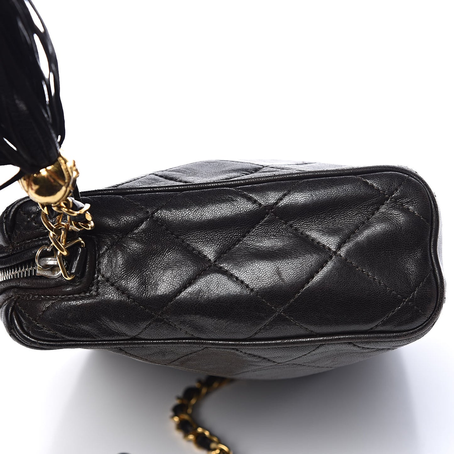 Lambskin Quilted CC Tassel Camera Case Black