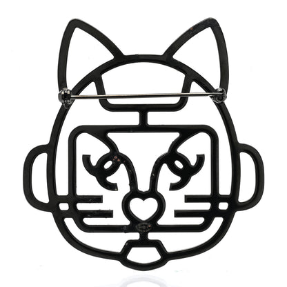 Chanel Strass Crystal Emoji Robot Cat Brooch Blue 3 of 5