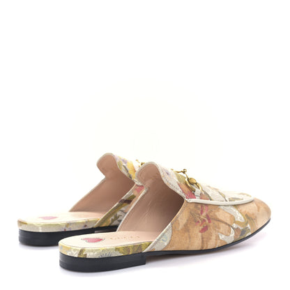Gucci GG Supreme Monogram Malaga Kid Water Flora Womens Princetown Slippers 37.5 Beige White Multicolor Mystic White 4 of 9