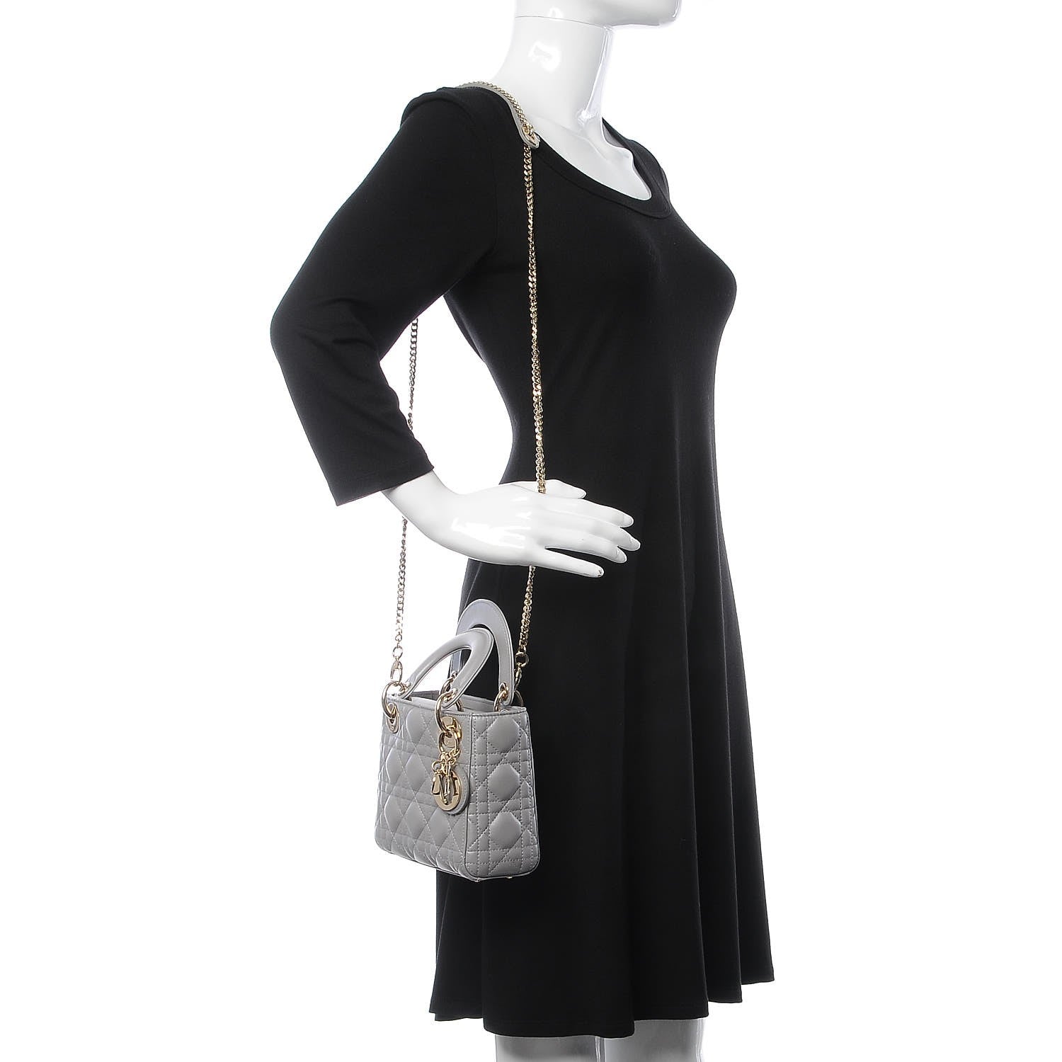 Christian Dior Metallic Lambskin Cannage Mini Lady Dior Grey 2 of 8