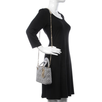 Christian Dior Metallic Lambskin Cannage Mini Lady Dior Grey 2 of 8