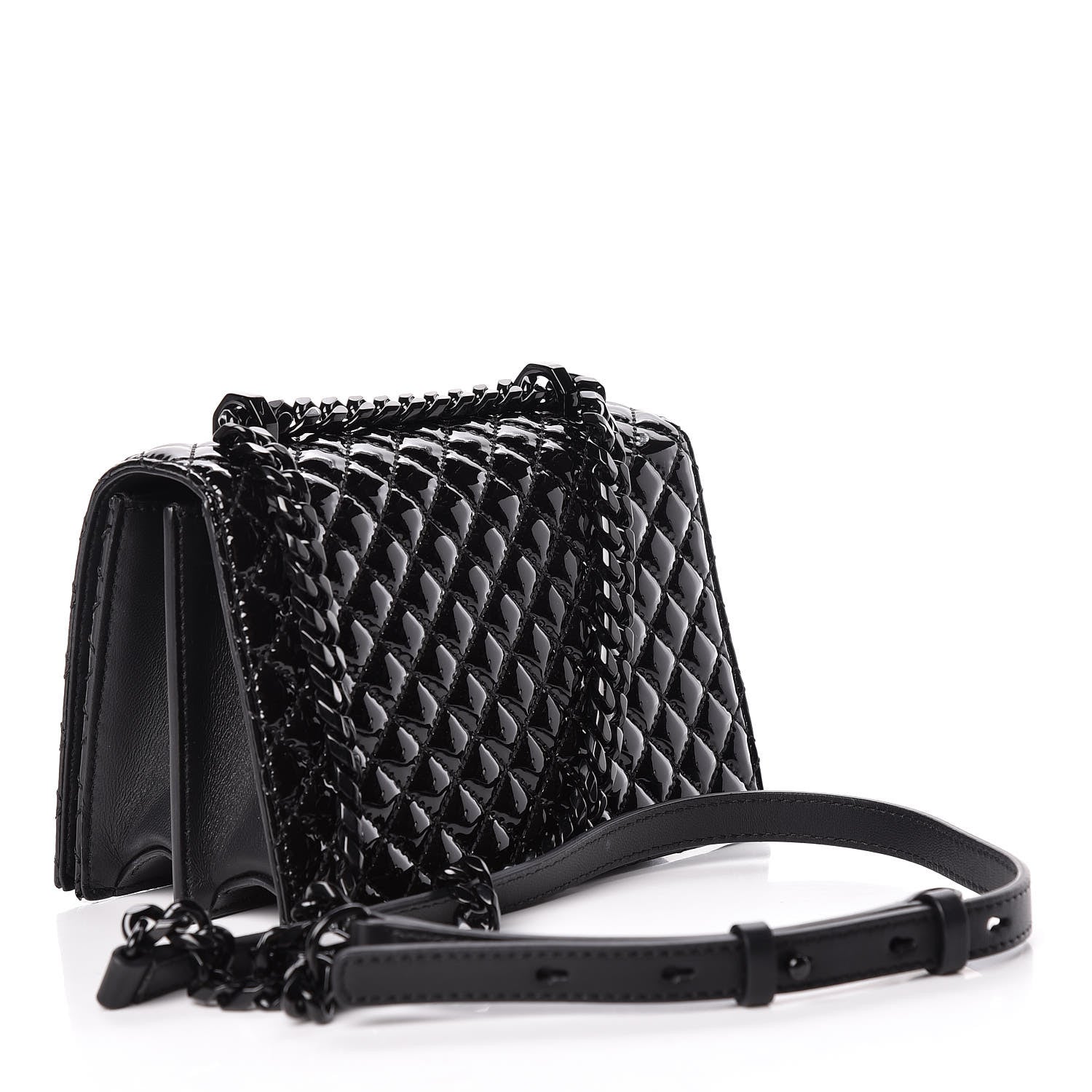 Alexander McQueen Patent Quilted Small Jeweled Knuckle Satchel Black 3 of 11
