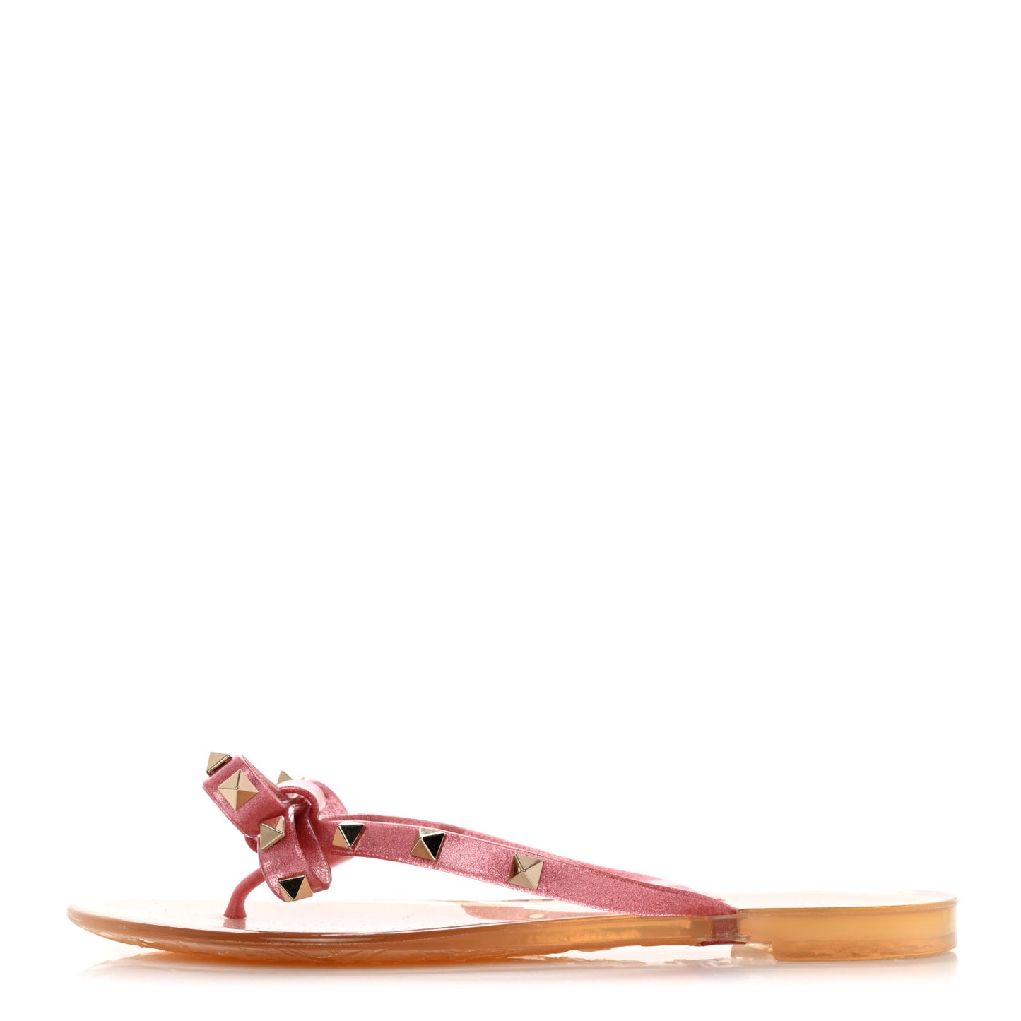 PVC Jelly Glitter Rockstud Bow Thong Sandals 37 Pink