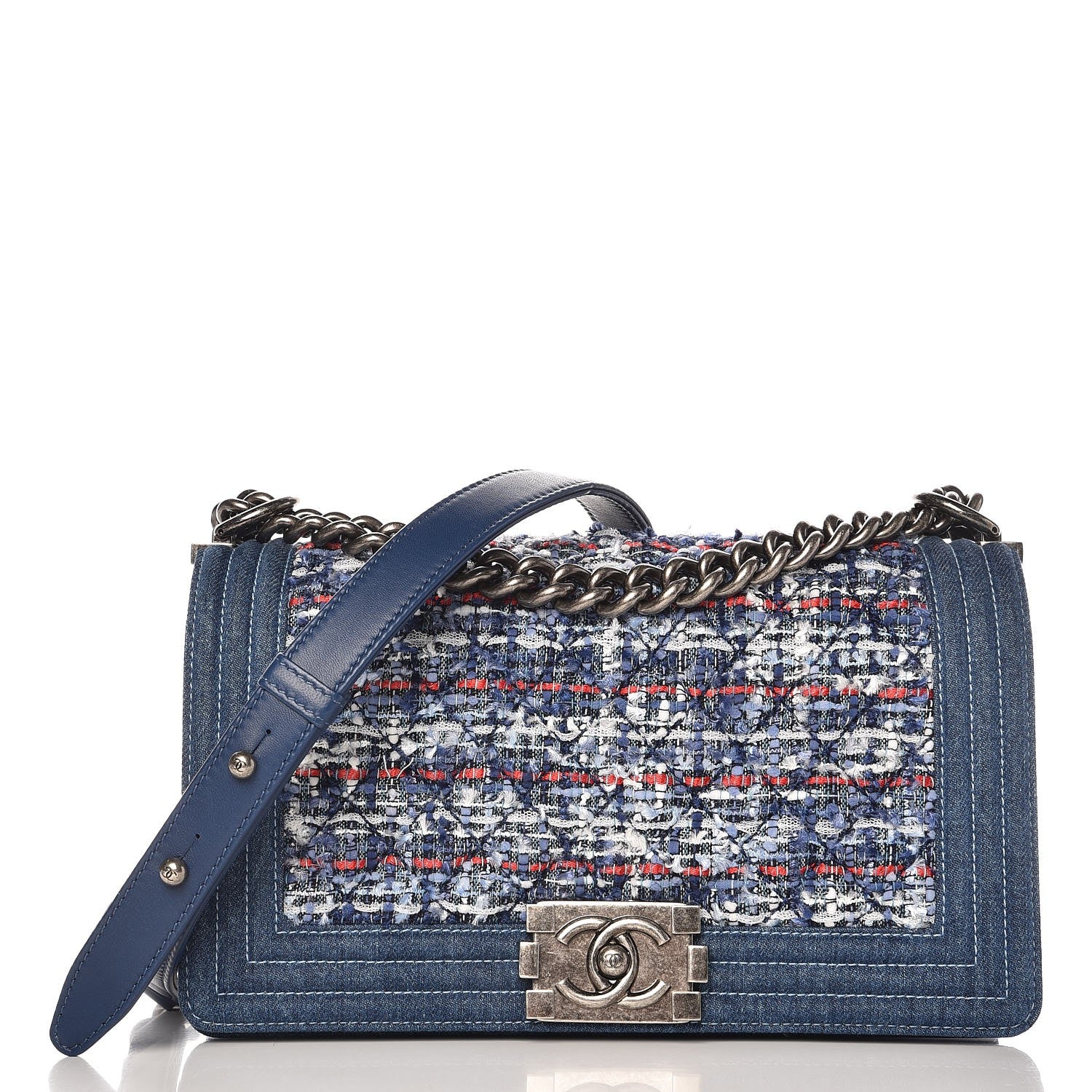 Chanel Tweed Denim Medium Boy Flap Blue 1 of 9