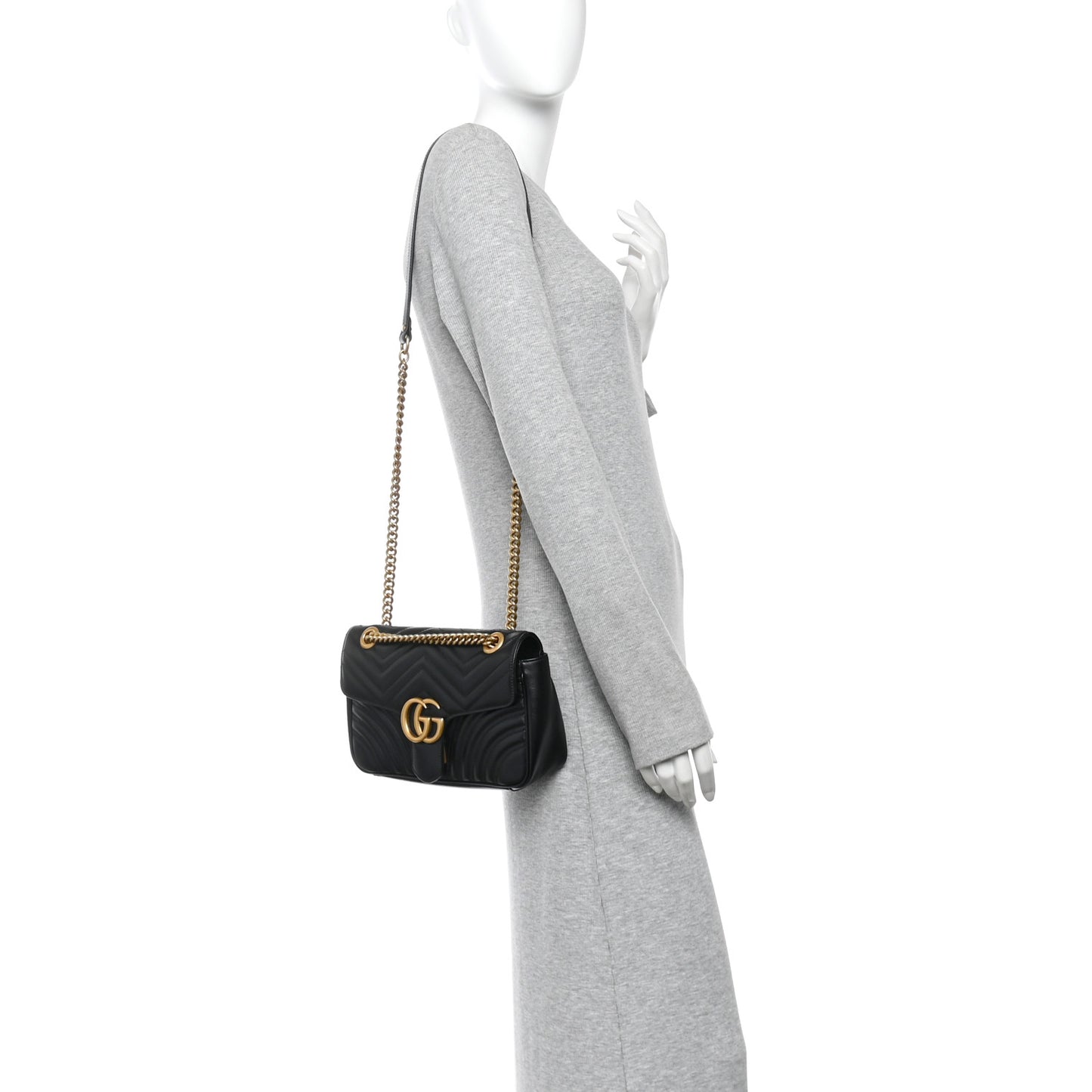 Calfskin Matelasse Small GG Marmont Shoulder Bag Black