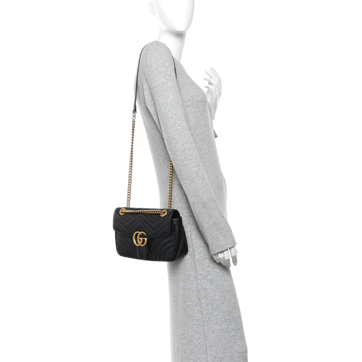 Gucci Calfskin Matelasse Small GG Marmont Shoulder Bag Black 2 of 11