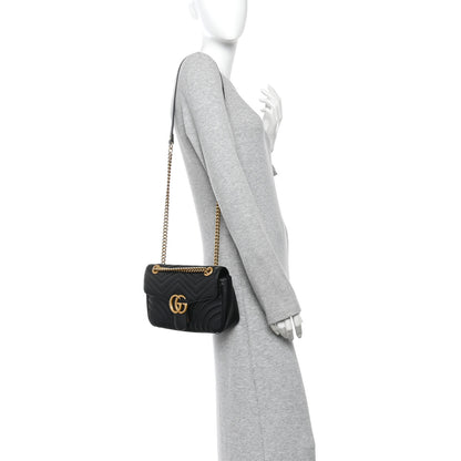 Gucci Calfskin Matelasse Small GG Marmont Shoulder Bag Black 2 of 11