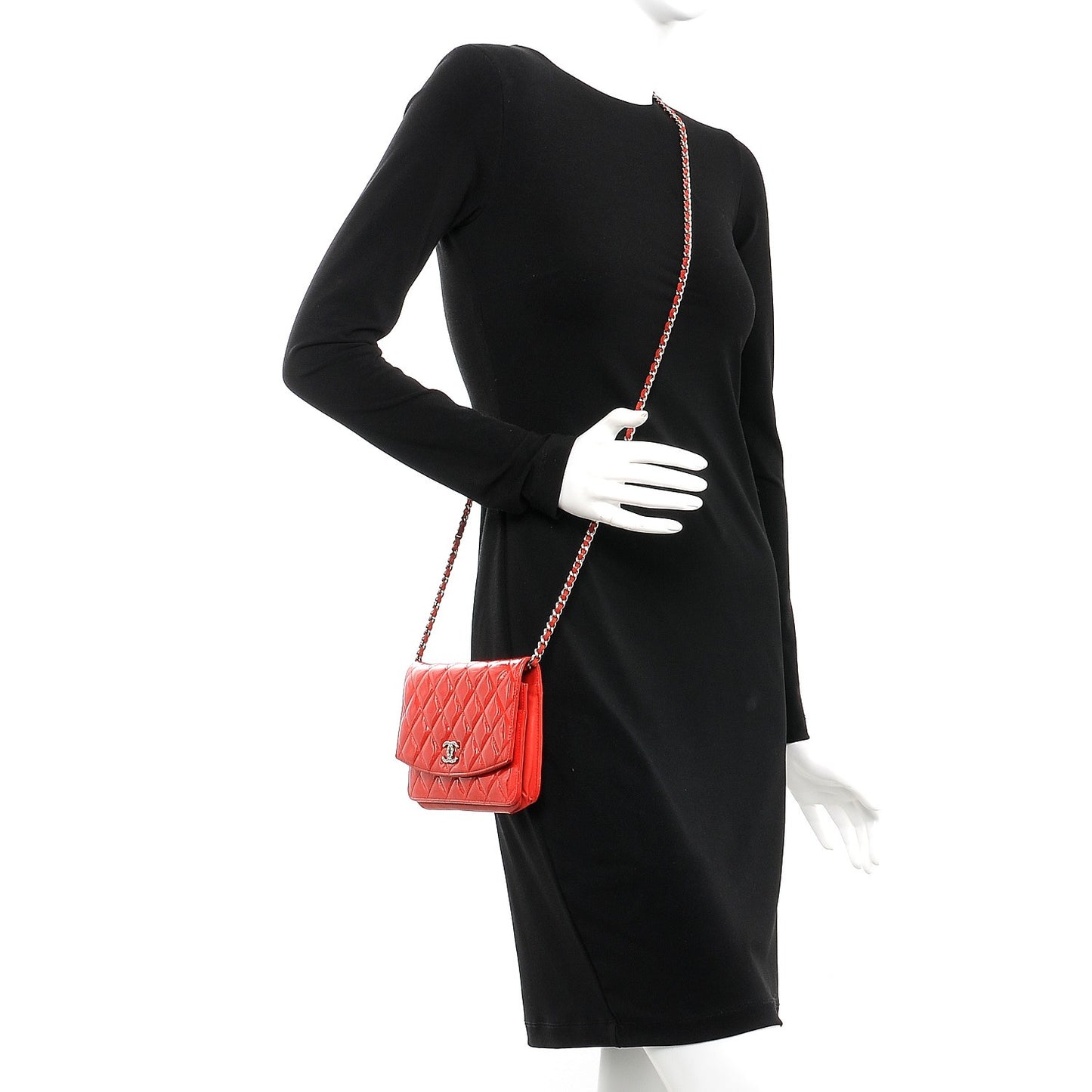 Patent Quilted Brilliant Wallet On Chain WOC Red