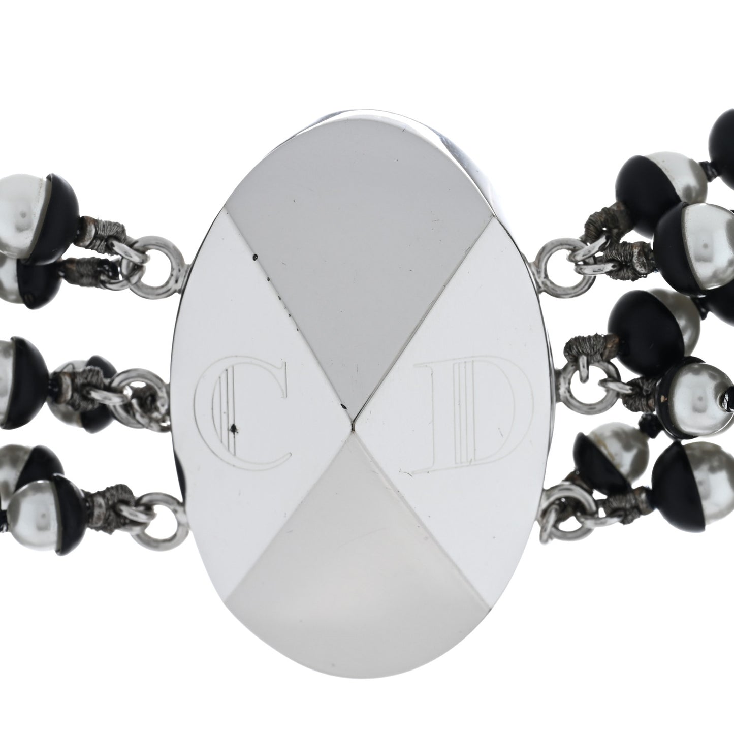 Pearl Triple Row Mise en Dior Necklace Silver White Black