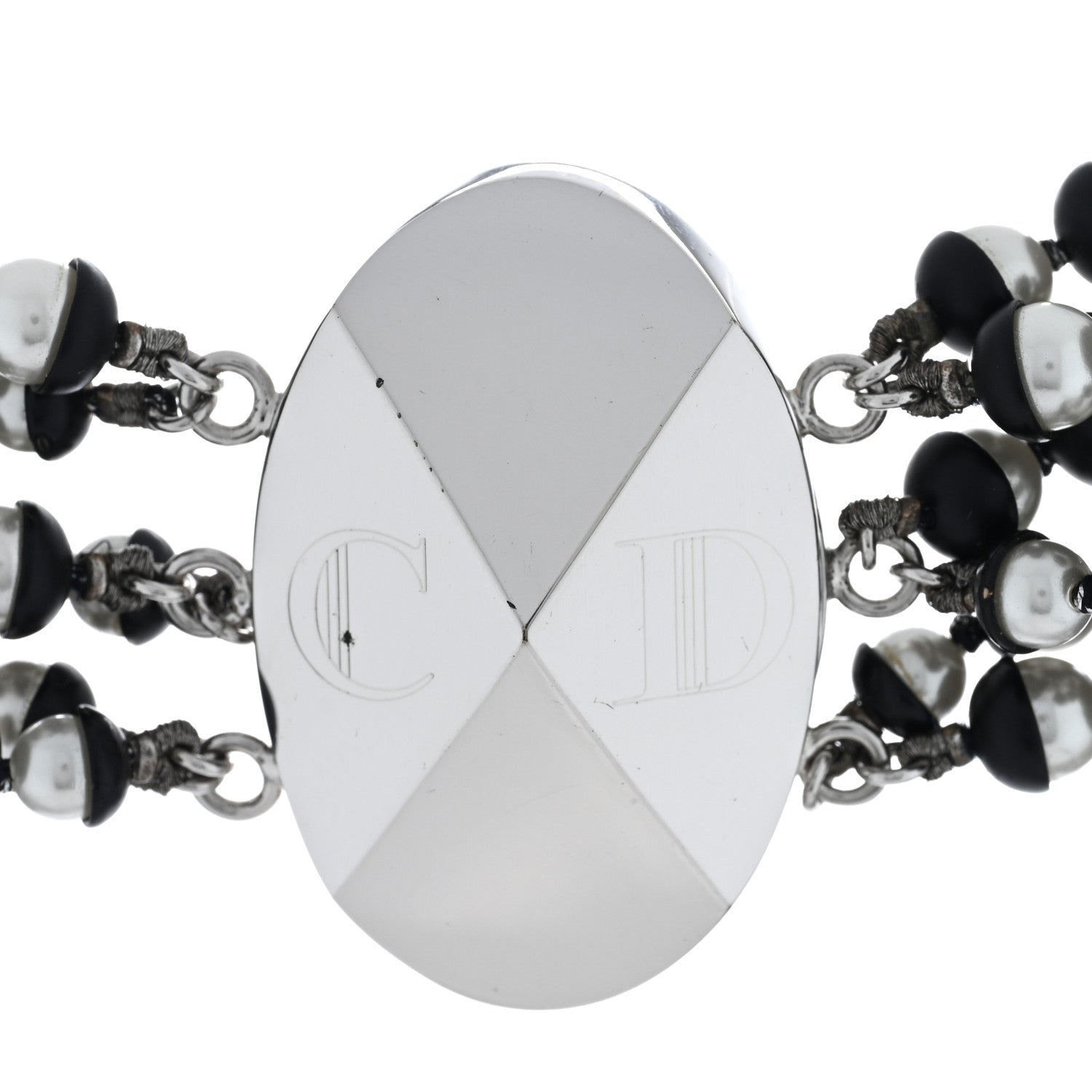 Christian Dior Pearl Triple Row Mise en Dior Necklace Silver White Black 4 of 5