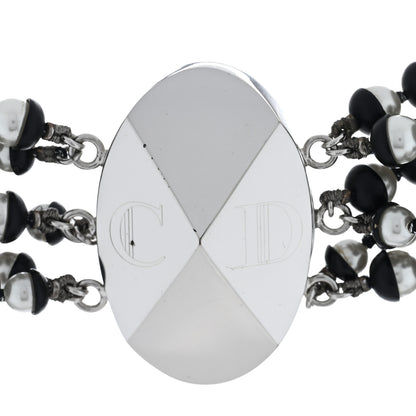 Christian Dior Pearl Triple Row Mise en Dior Necklace Silver White Black 4 of 5