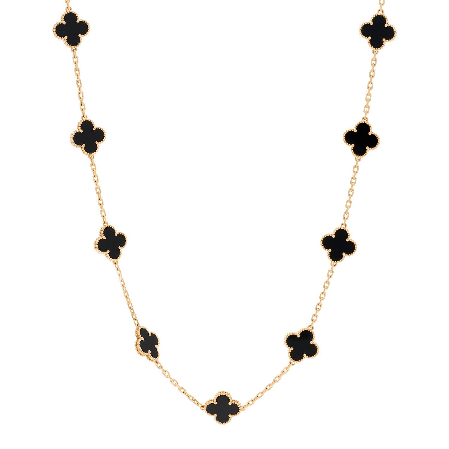 Van Cleef & Arpels 18K Yellow Gold Black Onyx 20 Motifs Vintage Alhambra Necklace 1 of 6