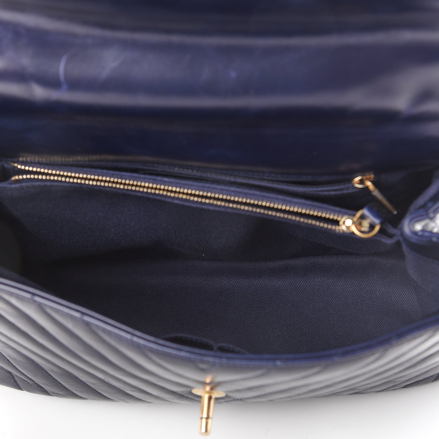 Calfskin Chevron Quilted Medium Coco Handle Flap Blue